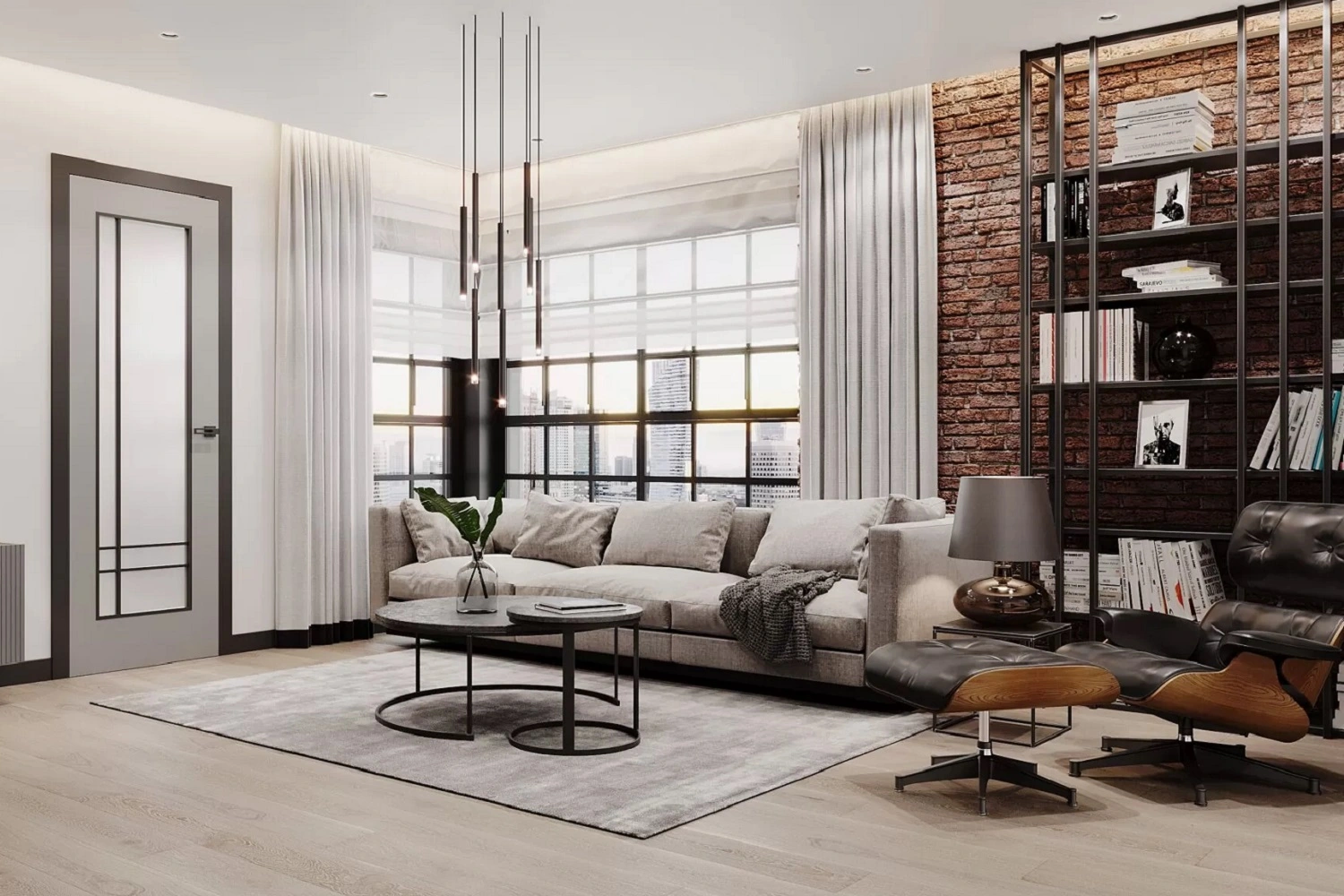 Elegancki, nowoczesny salon w stylu loftowym