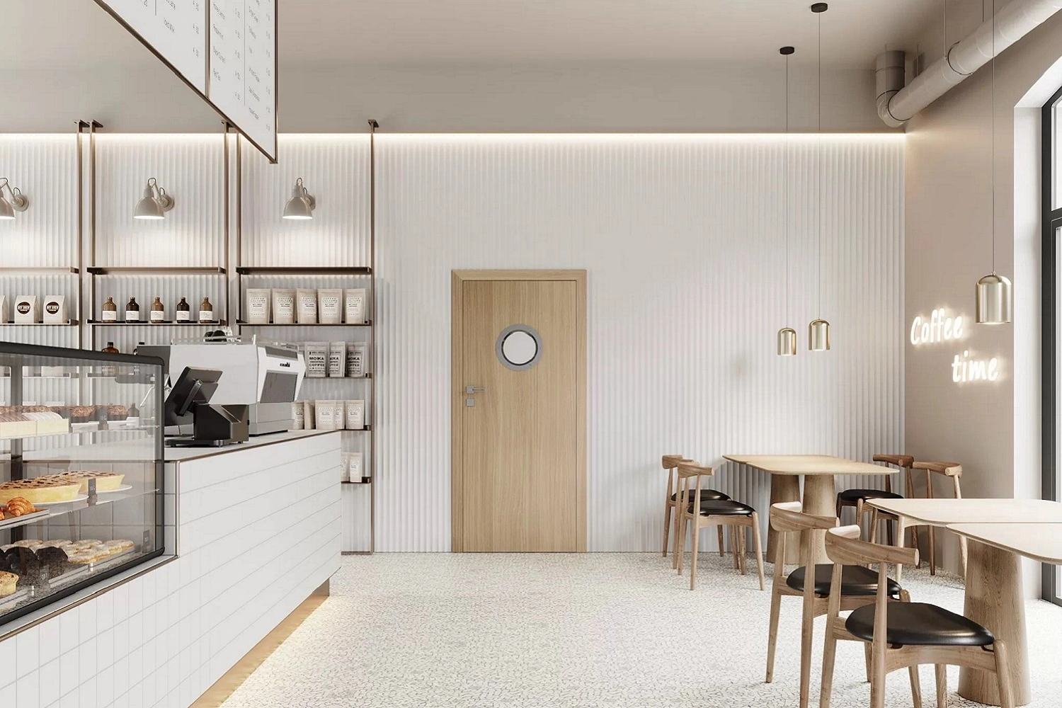 Nowoczesne i jasne wnętrze kawiarni lub cukierni od DRE
