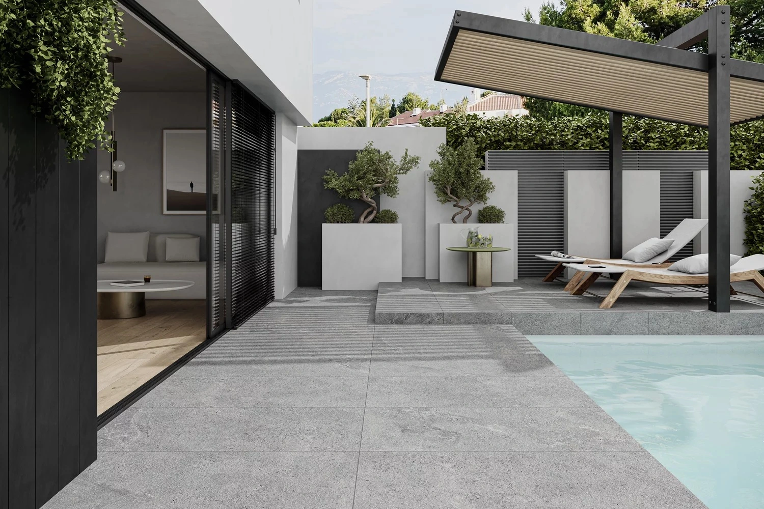 Minimalistyczny taras z dodatkiem japandi