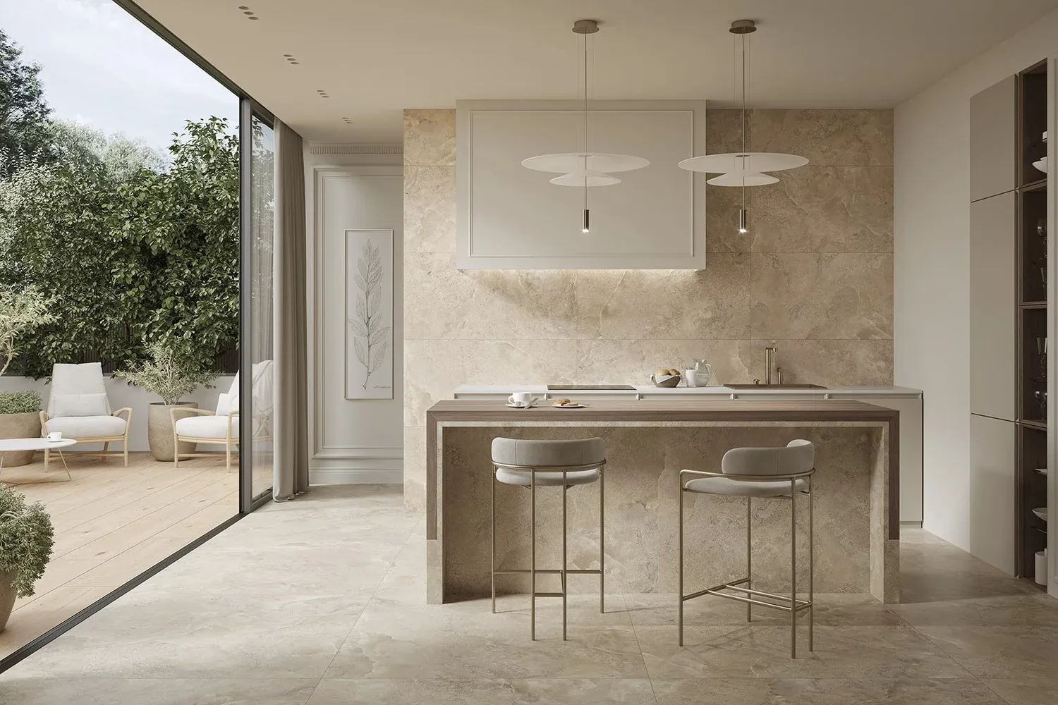 Elegancka jadalnia w ciepłym kamiennym beżu