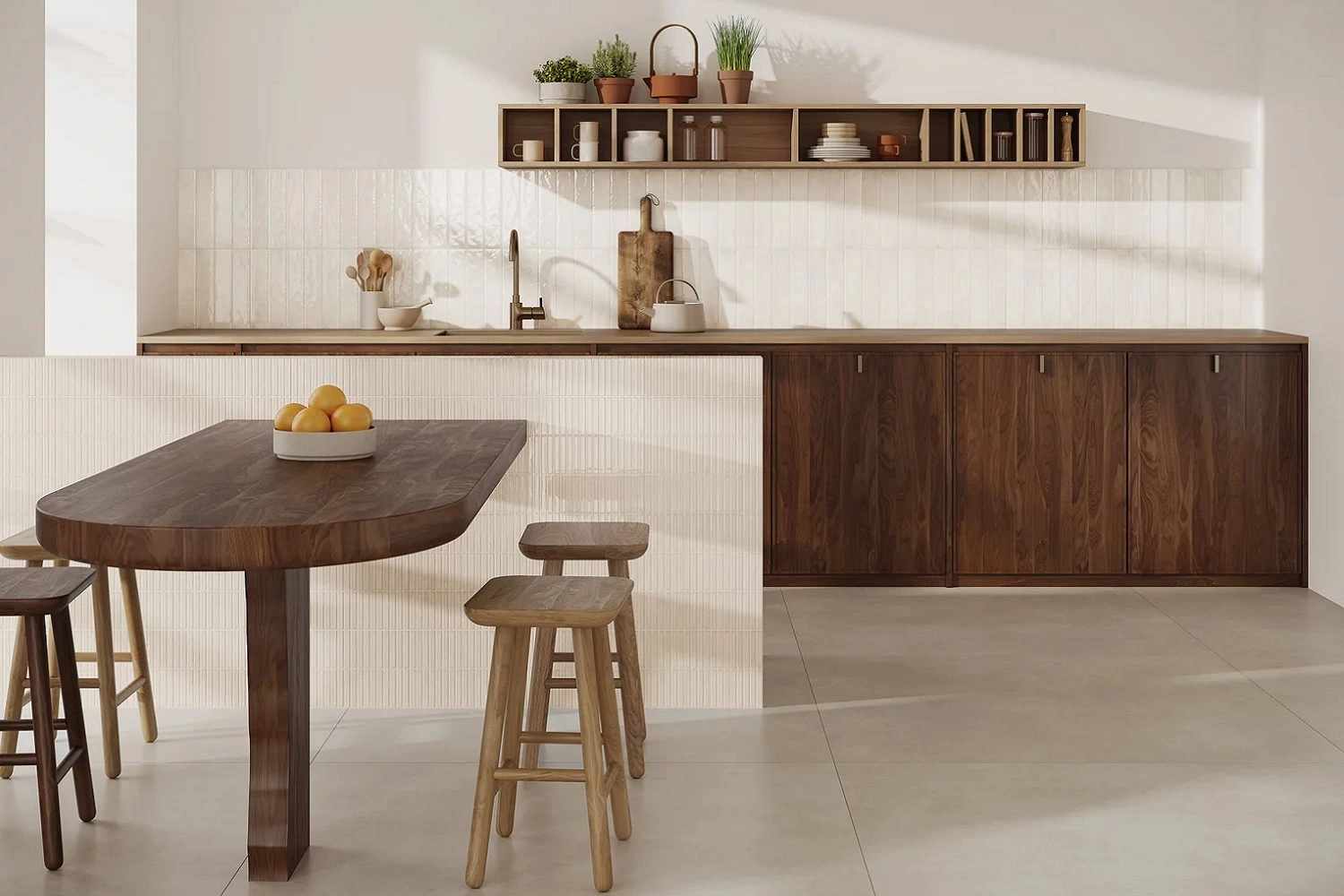 Minimalistyczna jadalnia z płytkami ściennymi Paradyż Monpelli