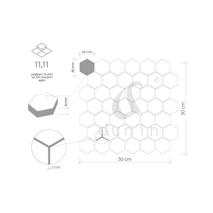 Allumi Grey Hexagon Mix 48 Mozaika 30x30 Dunin