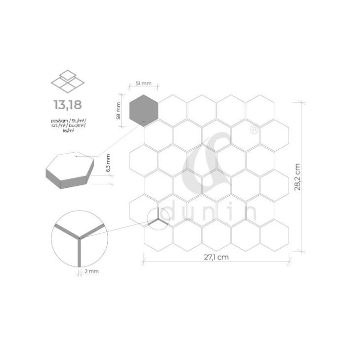 Hexagon Black 51 matt Mozaika 28x27,1 Dunin