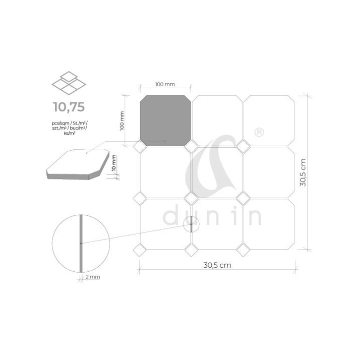 Pure B&W Octagon 100 Mozaika 30,5x30,5 Dunin