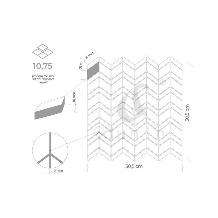 Pure White Chevron Mix Mozaika 31x30,5 Dunin