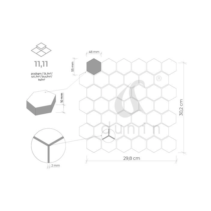 Woodstone Grey Hexagon 48 Mozaika 29,8x30,2 Dunin