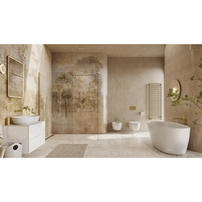 Corido lustro łazienkowe 80x60 cm prostokątne, oświetlenie LED mata grzewcza, złoty połysk Excellent