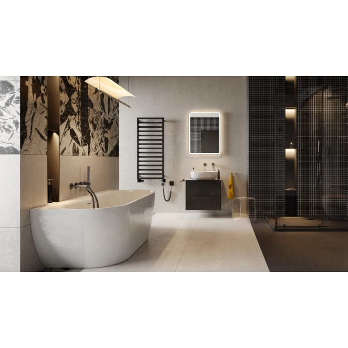 Corido lustro łazienkowe 80x60 cm prostokątne, oświetlenie LED mata grzewcza, czarny mat Excellent