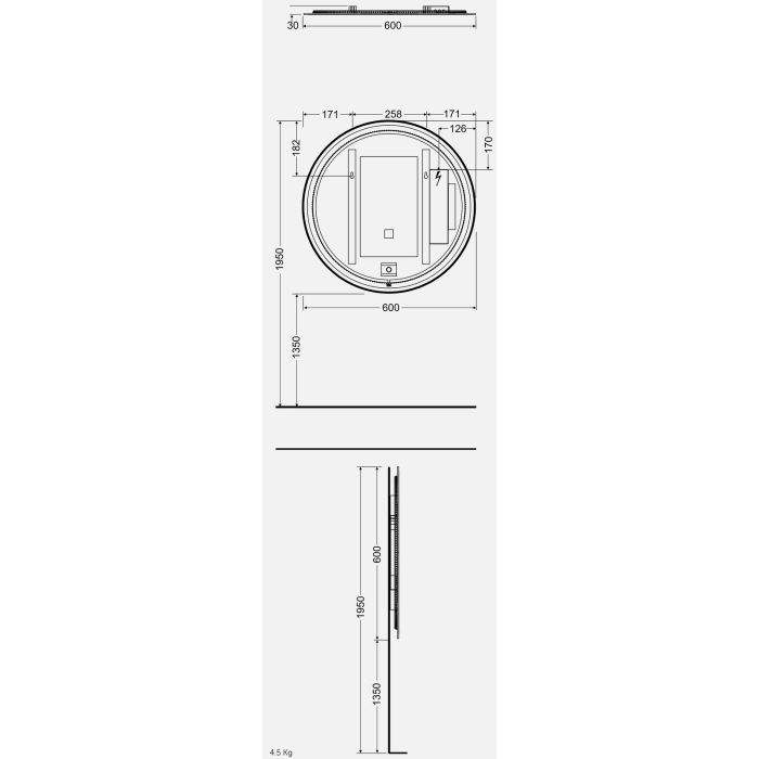 Joy 1 Lustro Wiszące Okrągłe 60 cm Z Oświetleniem Led JOYMR06000LED Rak Ceramics