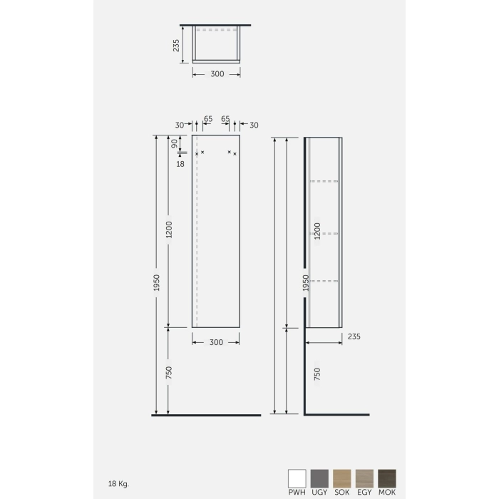 Joy Szafka Wisząca Słupek Szer. 30 cm Wys. 120 cm Biała JOYTS120PWH Rak Ceramics