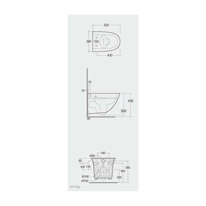 Zestaw Sensation Miska Wc Podwieszana Rimless 52 cm & Deska Wc Wolnoopadająca SENS1SET Rak Ceramics