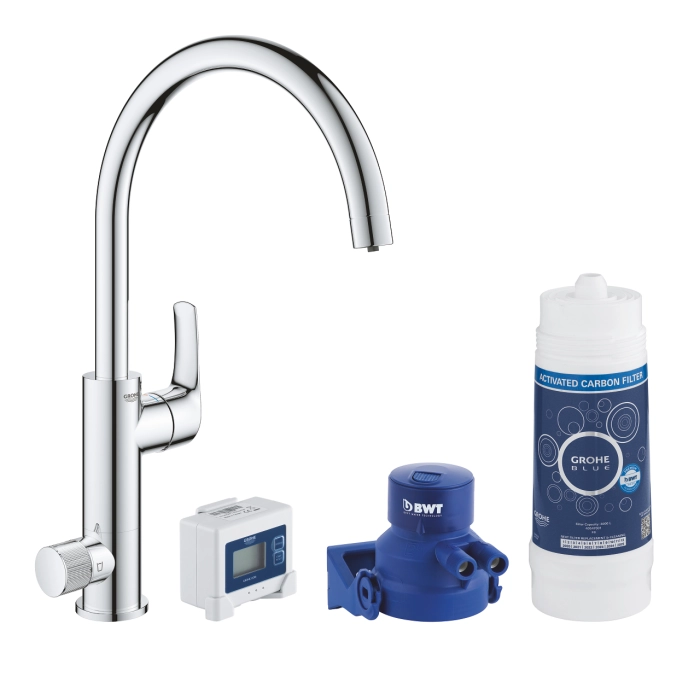 Blue pure Eurosmart zestaw startowy z wylewką w kształcie c chrom 30383000 Grohe