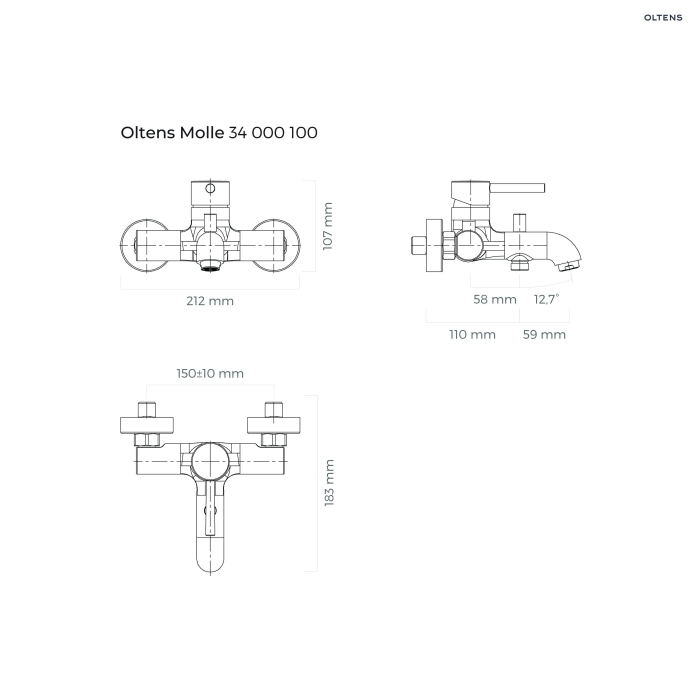 Molle bateria wannowo-prysznicowa ścienna Chrom 34000100 Oltens