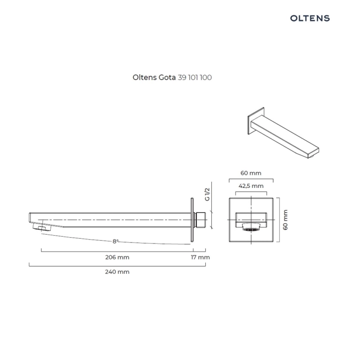 Gota wylewka wannowa Chrom 39101100 Oltens