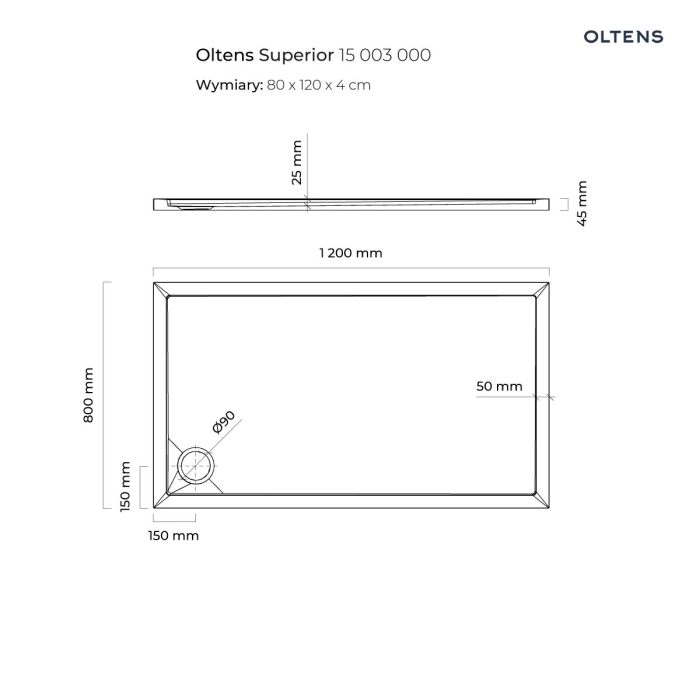 Superior brodzik prostokątny 120x80 cm akrylowy Biały 15003000 Oltens