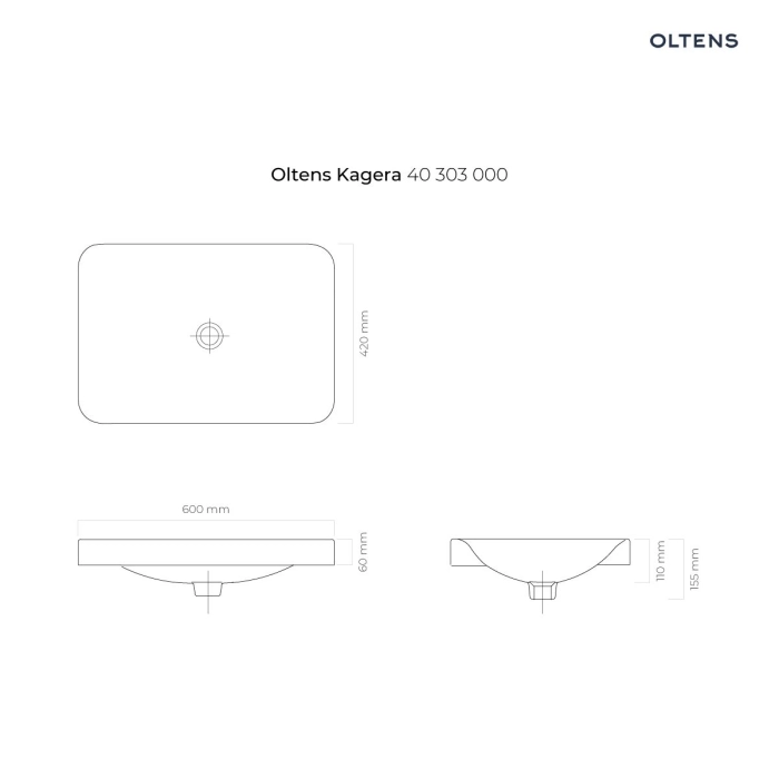 Kagera umywalka 60x42 cm nablatowa biała 40303000 Oltens