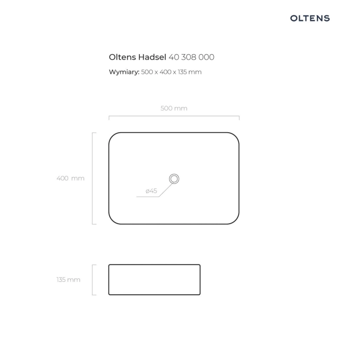 Hadsel umywalka 50x40 cm nablatowa biała 40308000 Oltens