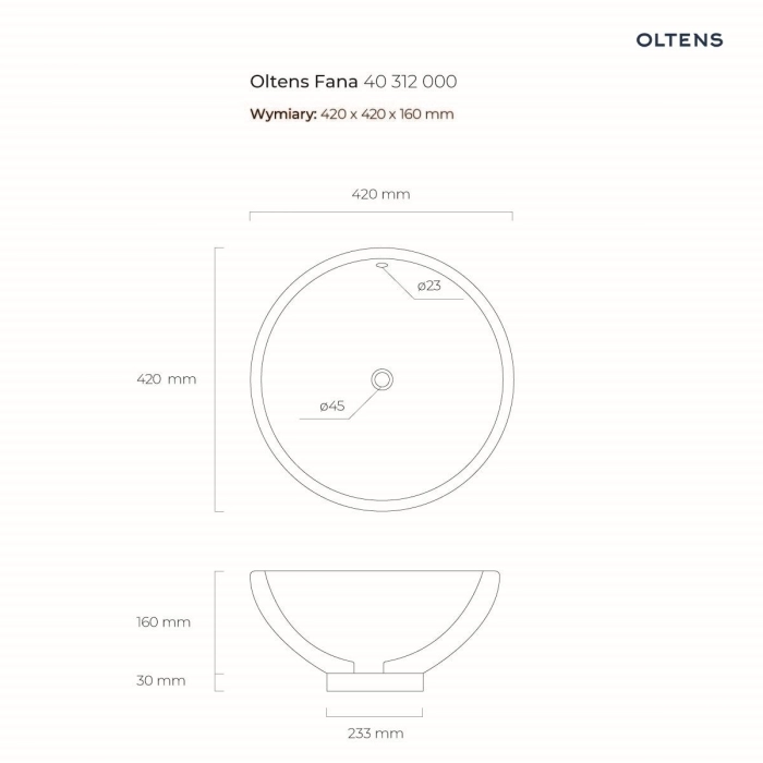 Fana umywalka 42 cm nablatowa okrągła biała 40312000 Oltens