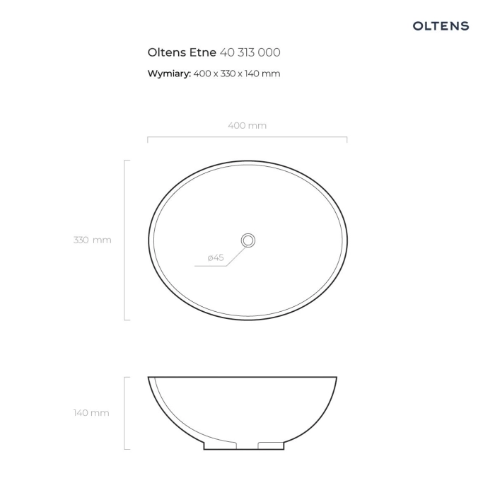 Etne umywalka 40x33 cm nablatowa owalna biała 40313000 Oltens