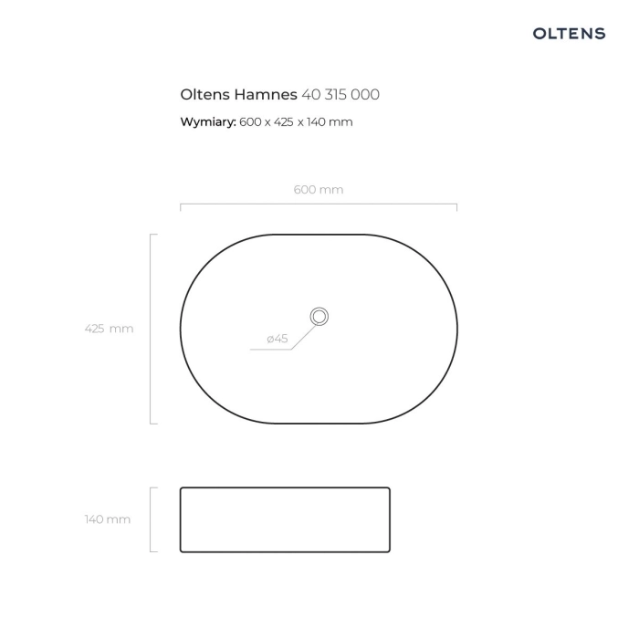 Hamnes umywalka 60x42,5 cm nablatowa owalna biała 40315000 Oltens