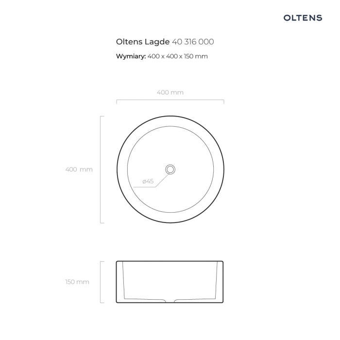 Lagde umywalka 40 cm nablatowa okrągła biała 40316000 Oltens