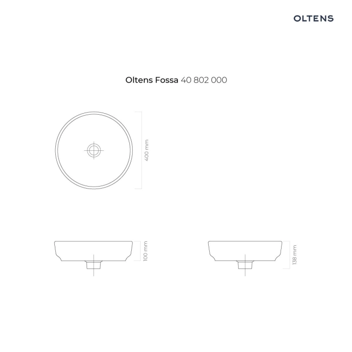 Fossa umywalka 40 cm nablatowa okrągła z powłoką SmartClean biała 40802000 Oltens