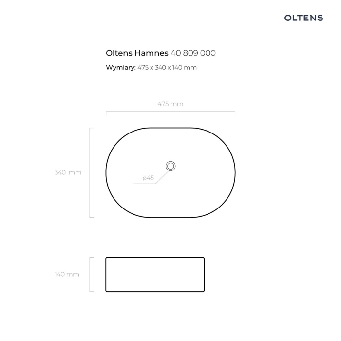 Hamnes umywalka 47,5x34 cm nablatowa owalna z powłoką SmartClean biała 40809000 Oltens