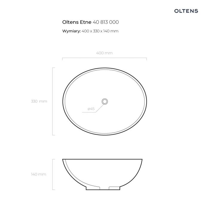 Etne umywalka 40x33 cm nablatowa owalna z powłoką SmartClean biała 40813000 Oltens