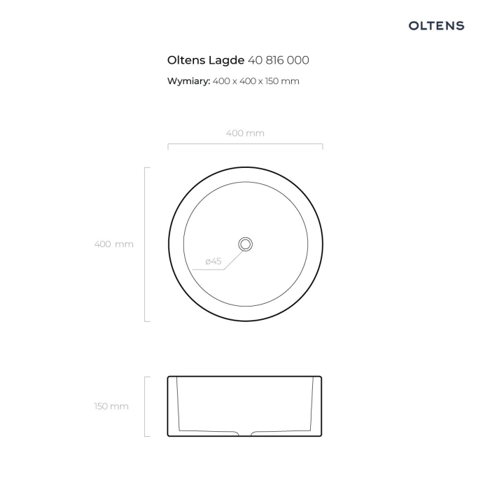 Lagde umywalka 40 cm nablatowa okrągła z powłoką SmartClean biała 40816000 Oltens