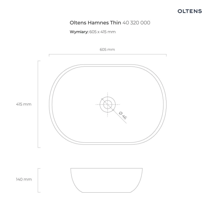 Hamnes Thin umywalka 60,5x41,5 cm nablatowa owalna biała 40320000 Oltens