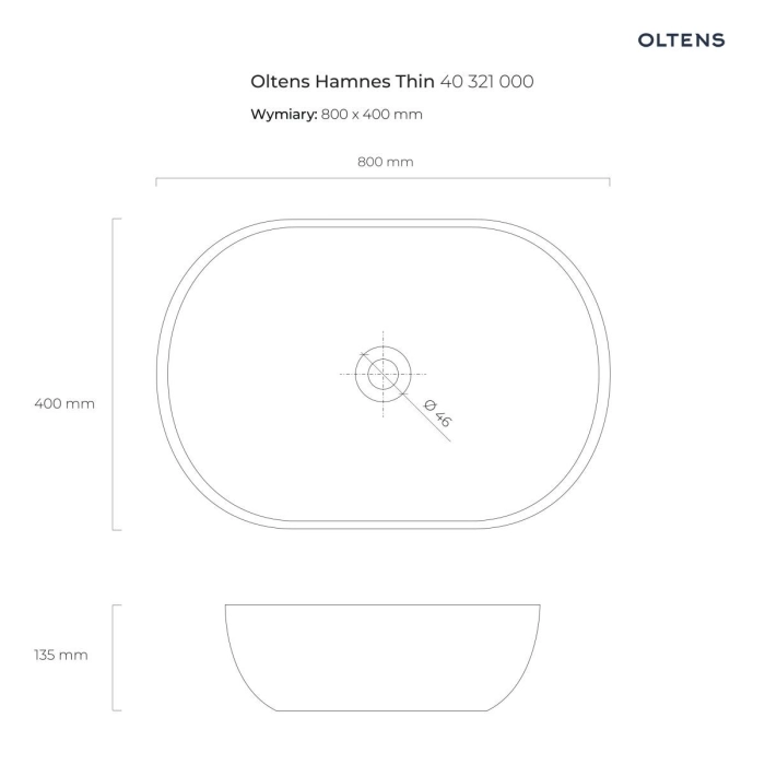Hamnes Thin umywalka 80x40 cm nablatowa owalna biała 40321000 Oltens