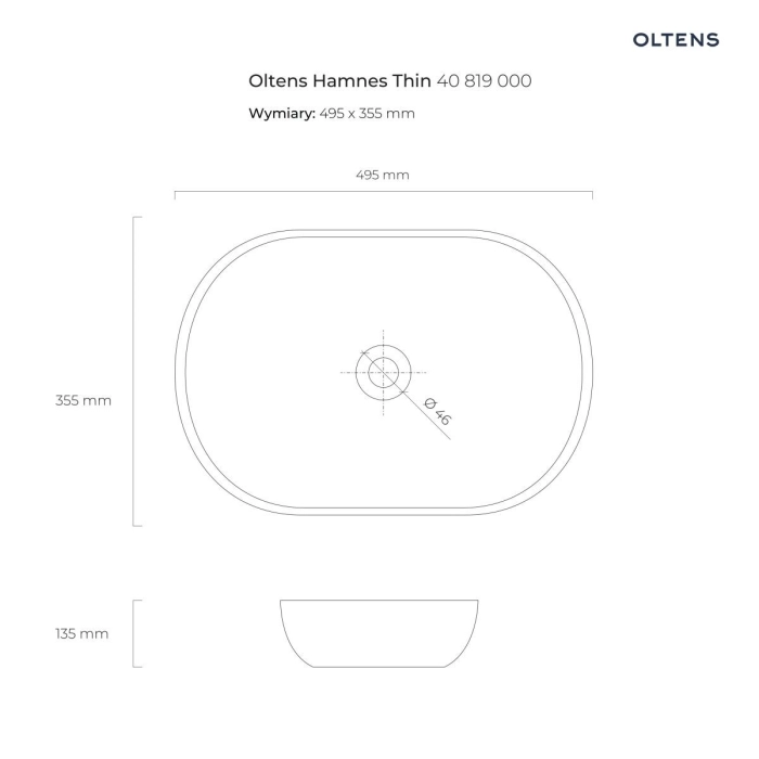 Hamnes Thin umywalka 49,5x35,5 cm nablatowa owalna z powłoką SmartClean biała 40819000 Oltens