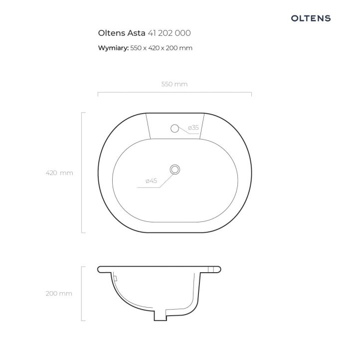 Asta umywalka 55x42 cm wpuszczana w blat owalna biała 41202000 Oltens