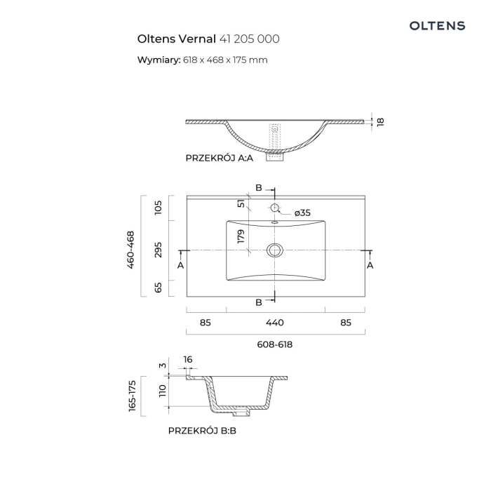 Vernal umywalka 61x46 cm meblowa prostokątna biała 41205000 Oltens