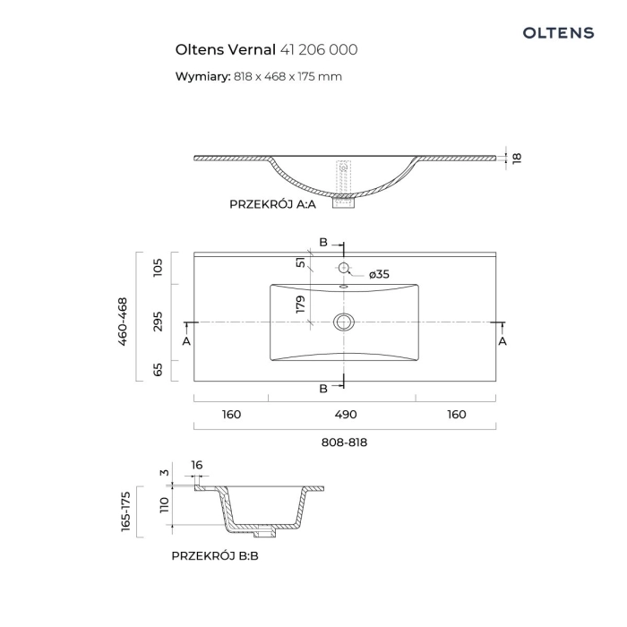 Vernal umywalka 81x46 cm meblowa prostokątna biała 41206000 Oltens