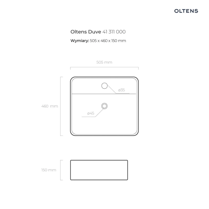 Duve umywalka 50,5x46 cm nablatowa prostokątna biała 41311000 Oltens