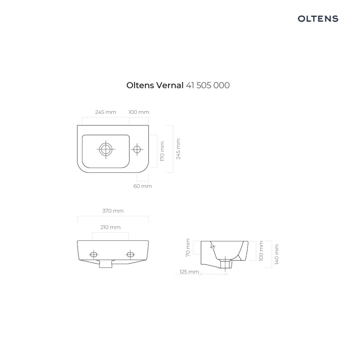 Vernal umywalka 37x24,5 cm wisząca prawa z powłoką SmartClean biała 41505000 Oltens