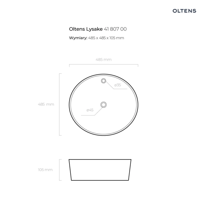 Lysake umywalka 48,5 cm nablatowa okrągła z powłoką SmartClean biała 41807000 Oltens