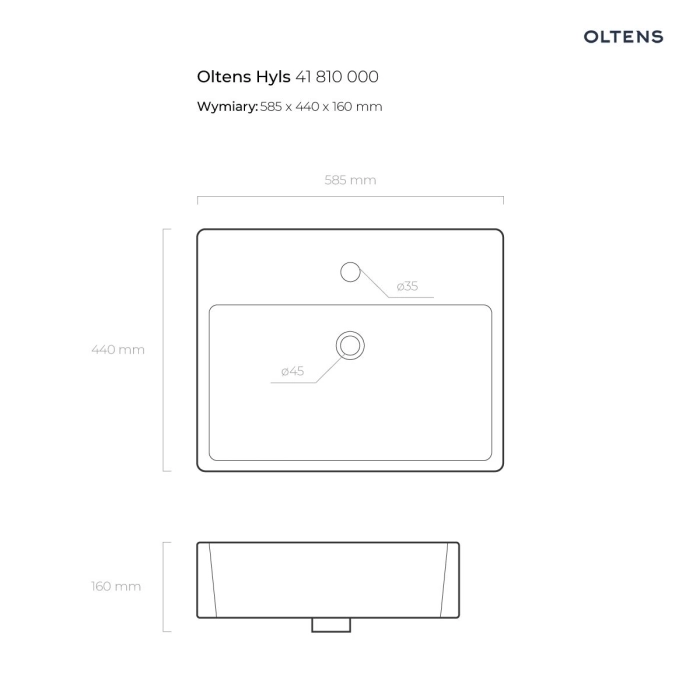 Hyls umywalka 58,5x44 cm nablatowa prostokątna z powłoką SmartClean biała 41810000 Oltens