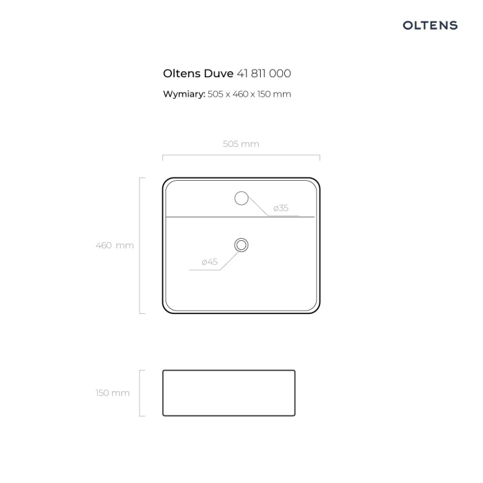 Duve umywalka 50,5x46 cm nablatowa prostokątna SmartClean biała 41811000 Oltens