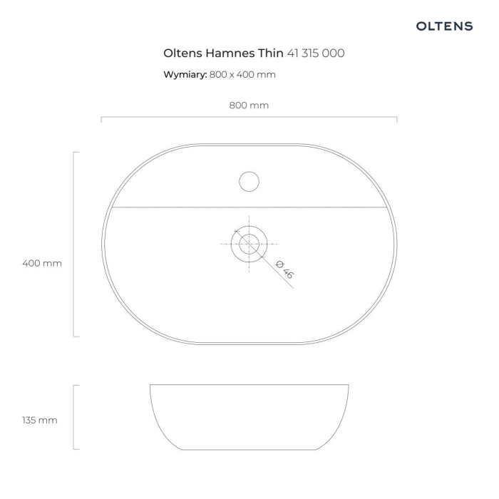 Hamnes Thin umywalka 80x40 cm nablatowa owalna biała 41315000 Oltens