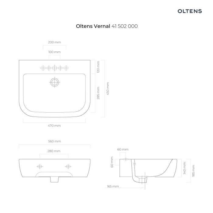 Vernal umywalka 56x45 cm wisząca z powłoką SmartClean biała 41502000 Oltens