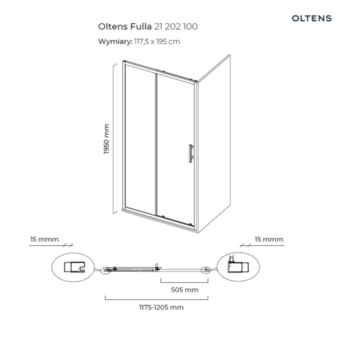 Fulla drzwi prysznicowe 120 cm wnękowe 21202100 Oltens