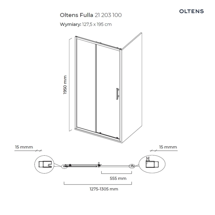 Fulla drzwi prysznicowe 130 cm wnękowe 21203100 Oltens