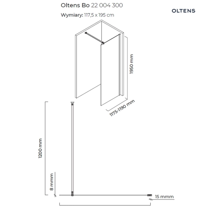 Bo ścianka prysznicowa Walk-In 120 cm profil Czarny mat 22004300 Oltens