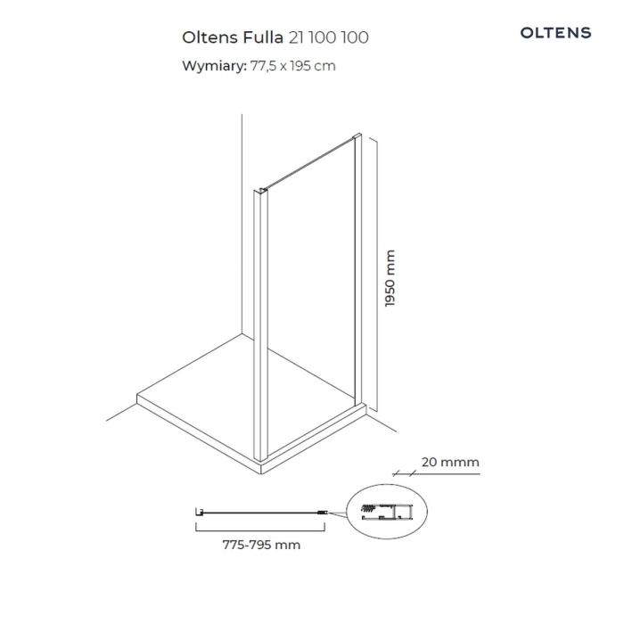 Fulla ścianka prysznicowa 80 cm boczna do drzwi 22100100 Oltens