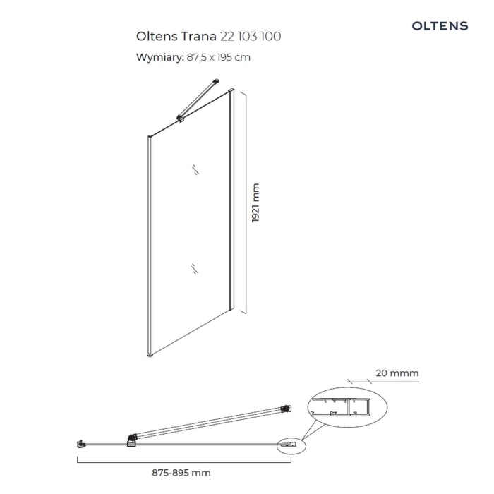 Trana ścianka prysznicowa 90 cm boczna do drzwi 22103100 Oltens