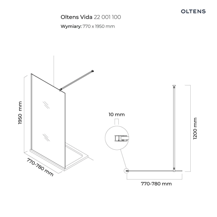 Vida ścianka prysznicowa Walk-in 80 cm 22001100 Oltens