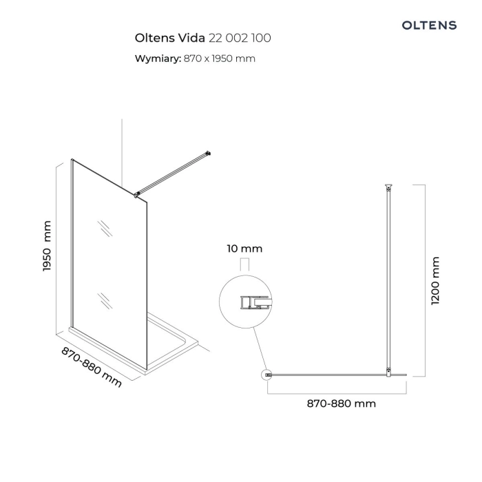 Vida ścianka prysznicowa Walk-in 90 cm 22002100 Oltens