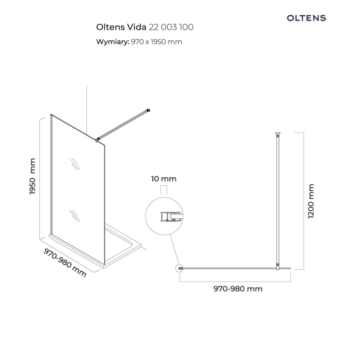 Vida ścianka prysznicowa Walk-in 100 cm 22003100 Oltens